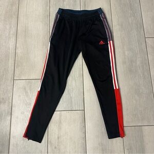 Adidas Black, Red, and White Stripe Joggers with Tapered Fit